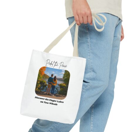 Serene Tote Bag for Bikers: Finger Lakes Trails Design, Eco-Friendly Shopping Bag, Gift for Outdoors Lovers, Custom Canvas Tote - Image 16