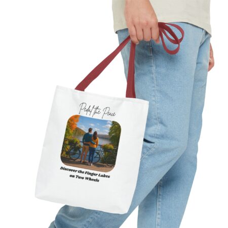 Serene Tote Bag for Bikers: Finger Lakes Trails Design, Eco-Friendly Shopping Bag, Gift for Outdoors Lovers, Custom Canvas Tote - Image 7